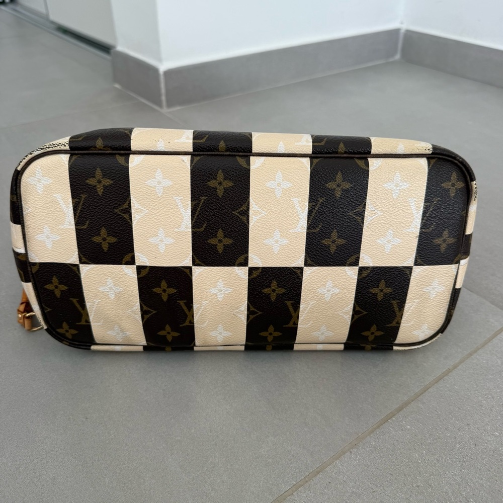 Louis Vuitton Rayures Neverfull MM Monogram Stripe Tote Bag Purse Brown Ivory - Picture 7 of 16